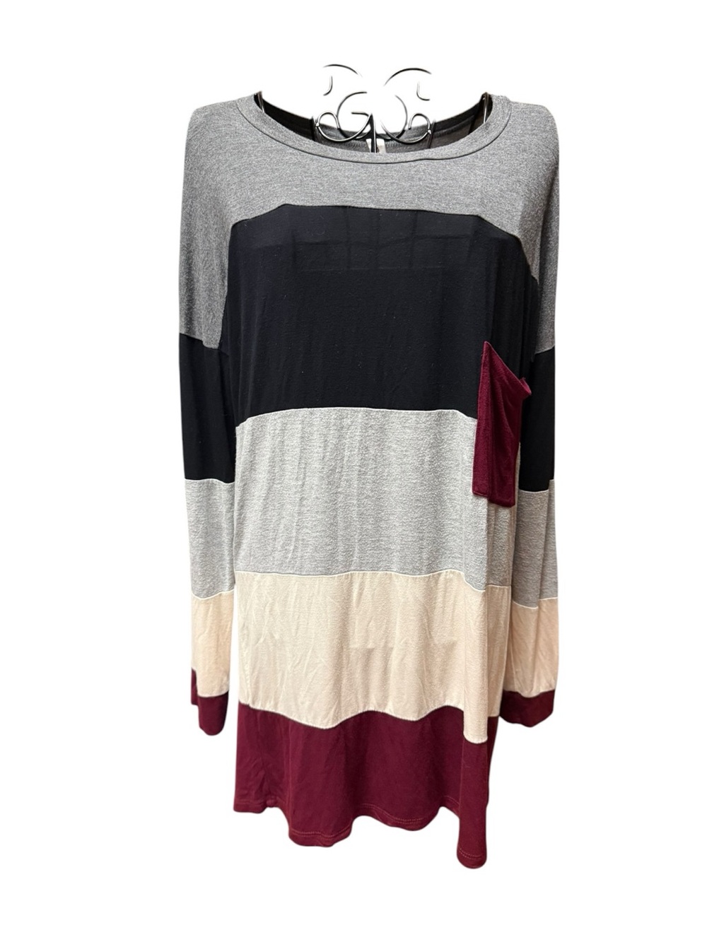 Vanilla Bay Long Sleeve Colorblock Tunic Gray, Black, Cream Burgundy Small